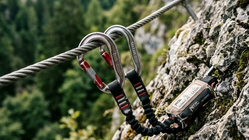 Echipamentul complet de via ferrata — previzualizare vizuală